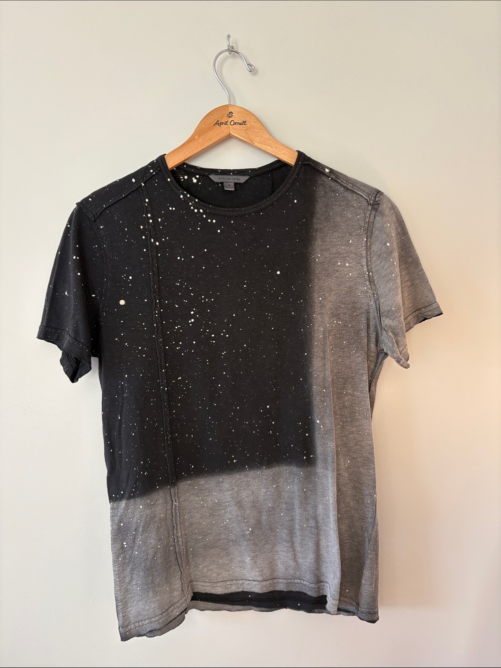 John Varvatos Black Tee with White Splatter Detail
